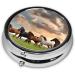 Mini Round Horse Print Pill Box - 3 Compartment Travel Organizer for Medicine - Portable Pill Case for Home & Office - Buy Online on GoSupps.com