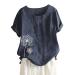 T-Shirt Women's Summer Blouse Short Sleeve T-Shirt V-Neck Clothing Woman Loose Comfortable Crew Neck Clothes Pullover Teenager Pullover with Print T-Shirt Loose Navy L