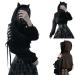 Long Sleeve Cat Hoodie for Teen Girls Y2k Cute Cat Ear Pullover Gothic off Shoulder Lace Up Sweatshirts Crop Tops A Black XX-Large