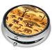 Shop African Grassland Animals Round Pill Box - 3 Compartment Travel Organizer for Easy Medication Storage - Buy Online on GoSupps.com