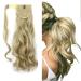 iLUU #24 Medium Blonde with #60 Platinum Blonde Highlights Heat Resistent Synthetic Wrap Ponytail Long Curly Wavy Clip in Pony Tail Hair Extension Hairpiece for Women Kids Girls Ladies 18"/100g 24/60-dark blonde/platinum blonde