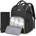 Lekespring Leather diaper backpack winding bag large with diaper pad and stroller belts waterproof diaper bag baby bag clinic bag baby diaper bag black-01 l black-01