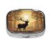 Elk Artwork Printing 2 Compartment Small Pill Case Cute Small Pill Box Purse Pill Boxs Travel Pill Organizer for Pocket Purse and Travel Gifts