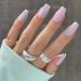 Sethexy French Short Square False Nails Collection Fashion Press on Nails Glossy Fake Nails 24Pcs Acrylic Stick on Nail Tips Aqua Waves
