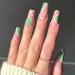 Justotry 24 pieces ballarina press on nails short white swirl and green fingernails to stick on acrylic nails to stick fake nails artificial nails short for women nails art green & white swirl