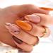 24PCS Fake Nails False Nails Long - False Nails with Glue Press on Nails - Full Cover Acrylic False Nails - French Fake Nails Stick on Nails for Women and Girls Nail Art (Orange)