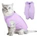 Hipet Cat Surgical recreational suit for belly wounds or skin diseases replacement e-collar & cone cats onesie antesie anti licking pet surgical recovery vest shirt (s violet) S violet