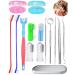 Dog toothbrush set pet toothbrush set silicone finger toothbrush long handle double-headed toothbrush metal tool contained professional tooth cleaning set for pets (15 pieces) 15-part set