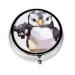 Cartoon Penguin Portable Metal Pill Box Round Mini 3-Compartment Plastic Insert hinged Fastening Design Suitable for Small Pills Must-Have for Travel Black