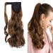 iLUU Wrap Around Ponytails Clip on Curly Wavy Hair Extension 18 Inch Fashion Brown Color Clip in Hairpiece Heat Resistent Synthetic Pony Tail Hair Extensions 100g Ponytail for Women Girl #10-golden brown
