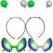 Poptrend 2 Pairs Alien Headband and Glasses,Alien Rainbow Lens Sunglasses,Headband Boppers Antenna for Adults and Kids Green+silver