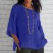 Dark Blue Oversized Cotton Linen Summer Shirt for Women | Half Sleeve | Crewneck Tunic Top | Loose Fit - Buy Online on GoSupps.com