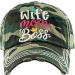 Funky Junque Womens Baseball Cap Distressed Vintage Unconstructed Embroidered Patch Hat Wife Mom Boss - Camo Script