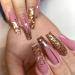 Justotry 24 pieces gold glitter coffin french nails for sticking up motif glossy pink coffee on nails ballerina artificial nails pretty fingernails fake nails for women nails art 09gold & pink9