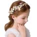 IYOU Princess Bridal Headpiece Pearls Hair Dress Tiara Leaves Holy Communion Hair Vine for Flower Girl and Bridesmaid
