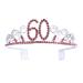 Frcolor 60th Birthday Tiara Crystal Rhinestone Women 60th Birthday Crown with Combs Silver Red