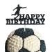 GotGala Soccer Cake Topper Black Glitter Happy Birthday Sign Toppers for Soccer Ball Player Net Sport Football Themed Kids Men Birthday Party Decorations