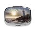 Lighthouse Rocks Seaside Printing 2 Compartment Small Pill Case Cute Small Pill Box Purse Pill Boxs Travel Pill Organizer for Pocket Purse and Travel Gifts