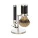 M HLE Rocca shaving set - shaving brush with silvertip badger safety razor and holder - handles made of black stainless steel