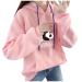 Bigfanshu Women's Dresses Autumn Hoodies Character Print I Hate Morinings Sweatshirt with Pocket Pink