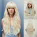 Oefei long platinum blonde with pony natural wavy wigs for women natural synthetic hair heat-resistant wigs for daily party cosplay wear platinum blonde (8248-5)