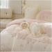 Rose Flowers Embroidery Romantic French Lace Ruffles Bedding Set Plush Warmth Velvet Fleece Duvet Cover Set Bed Sheet Pillowcase Bedding Set (Pink Flat Sheet Style_Queen) - Buy Online on GoSupps.com