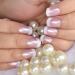 Elevenail Glossy Pearl Pink White French False Nails - Medium Short Squoval Press on Nails for Women and Girls - Christmas Nail Art Tips Gift - Buy Online on GoSupps.com
