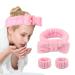 UNIMEIX 3 Pack Spa Headband and Wrist Washband Face Wash Set Reusable Soft Makeup Headband Fleece Skincare Headbands for Washing Face Shower (Pink)