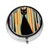 Modern Art Cat Portable Metal Pill Box Round Mini 3-Compartment Plastic Insert hinged Fastening Design Suitable for Small Pills Must-Have for Travel