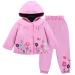 LZH Baby Girls Raincoat Suit Waterproof Hooded Coat Jacket & Trousers 2Pcs Outwear Clothes Set Pink 2-3 Years