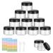 Plastic Cosmetic Jar 12 * 50ml Transparent & Visible Sample Container Jar Black Screw Cap Bottle with Sticker & Small Spoon Suitable for Cosmetic/cream/gel/paste/beads/mineral Items Etc. 12pcs Black 50ml