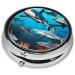 Submarine Shark Coral Portable Metal Pill Box - Round Mini 3-Compartment Travel Organizer for Small Pills - Black - Buy Online on GoSupps.com