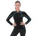 GoldFin Wetsuit Top Womens, 2mm Wetsuit Jacket Long Sleeve Neoprene Tops for Water Aerobics Diving Surfing Swimming 4.Black/Stripes Small