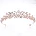 Bridal Rhinestone Crystal Tiara Crown for Women Flower Girls Wedding Prom Birthday Pegeant Veil Tiaras Headband  Rose Gold