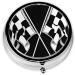 Black & White Checkered Flag Mini Round Pill Box | 3 Compartment Pill Organizer | Travel-Friendly Medicine Case for Home & Office - Buy Online on GoSupps.com