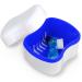 Retainer Bath Box Denture Cleaning Bath Case with Brush Denture Cup Storage Bath Box Case Retainer Cleaning Container Mouthguard Soaking Holder - Dark Blue