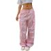 Gufesf Women's Parachute Pants - Drawstring Elastic Low Waist Sweatpants, Loose Baggy Y2K Cargo Trousers with Pockets (Ak-c-pink, X-Large) - Buy Online on GoSupps.com