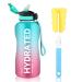 Myforest 2.2 liters/2200ml Large drinking bottle time marking for motivating fluid intake fall-proof BPA-free folding lock/drinking clasp/expansion for cleaning: cold/hot water bottle 2200ml 2.2L Cyan-Pink +Brush