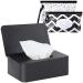 Wet Wipes Dispenser Box and 2 Pcs Baby Wet Wipes Pouches Baby Wipes Dispenser Toilet Wipes Dispenser Box Travel Wet Wipes Bags Seal Dustproof Reusable Keep Wipes Fresh for Car Office Home Black