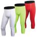 1 or 3 Pack Men's 3/4 Compression Pants Dry Fit Men Running Leggings 3/4 Tights Gym Capri Pant Football Basketball Red+white+fluorescent Green (No Pockets) X-Large