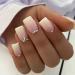DMQ Square False Nails 24Pc Pink White Gradient Fake Nails Press on Nails with Rhinestones Acrylic Stick on Nails for Women Girls Nails Art Gradient with Diamond
