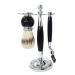 Kjyr portable men's shaving brushes fashionable classic black acrylic handles razor brush set male stainless steel rasi stand holder Robust 10x17.5cm silver
