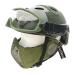 Tactics PJ Type Airsoft Fast Helmet and Foldable Half-Face Mesh Ear Muffs Mask with Goggles Full Face Protection Set OD