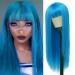 Long Blue Wig with Bangs Straight Women Synthetic Heat Resistant Natural Cosplay Daily Halloween Hair Wig (Blue)