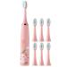 Electric Toothbrush Children USB Rechargeable - Electric Toothbrush Kids 6-12 Toothbrush Soft Hair Cleaning Tool for Child Boys and Girls Bathroom Products (Pink)
