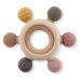 Baby Teething Toys  Silicone Chewable Rings with Organic Wooden  Natural Wooden Ring & Silicone Teething Toys for Newborn  3+ Months (6 Directions  Khaki)