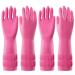 Tovmekdjn 2 Pairs Dishwashing Cleaning Rubber Gloves Reusable Waterproof Kitchen Gloves Non- S Rose Red