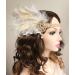 Chmier Bridal 1920s Flapper Feather Headband with Crystal Pearl Head Chain White Feather Roaring 20s Headpiece Prom Party Festival Gatsby Hair Jewelry for Women and Girls