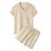 GXLONG Mens Casual Cotton Linen Set Short Sleeve Linen Shirt Drawstring Shorts 2 Piece Pajama Sets Loungewear Beach Yoga Set XX-Large Khaki