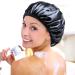 Black G.traveller Large Triple Layer Terry Cloth Shower Cap | 100% Waterproof Microfiber Bonnet for Women | Reusable & Silky Satin Lining - Buy Online on GoSupps.com